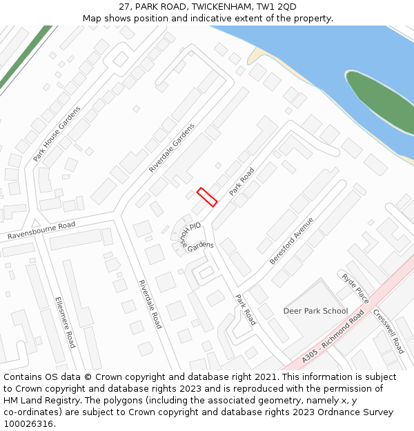 27, PARK ROAD, TWICKENHAM, TW1 2QD: Location map and indicative extent of plot