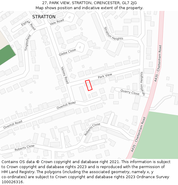 27, PARK VIEW, STRATTON, CIRENCESTER, GL7 2JG: Location map and indicative extent of plot