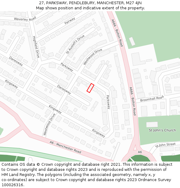 27, PARKSWAY, PENDLEBURY, MANCHESTER, M27 4JN: Location map and indicative extent of plot