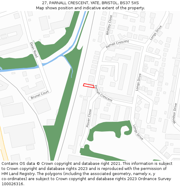 27, PARNALL CRESCENT, YATE, BRISTOL, BS37 5XS: Location map and indicative extent of plot