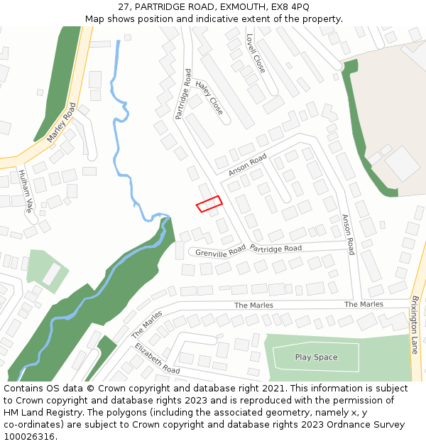 27, PARTRIDGE ROAD, EXMOUTH, EX8 4PQ: Location map and indicative extent of plot