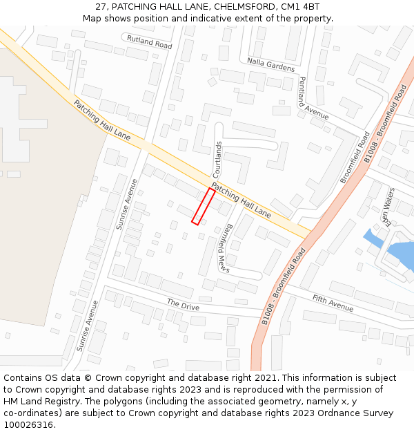 27, PATCHING HALL LANE, CHELMSFORD, CM1 4BT: Location map and indicative extent of plot