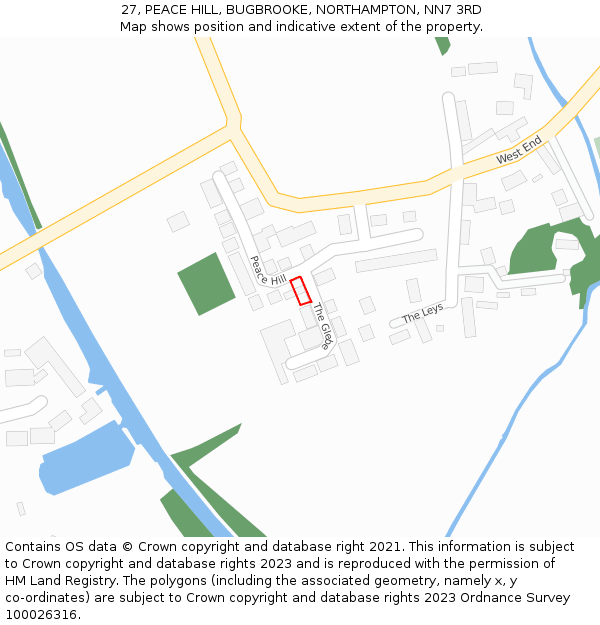 27, PEACE HILL, BUGBROOKE, NORTHAMPTON, NN7 3RD: Location map and indicative extent of plot