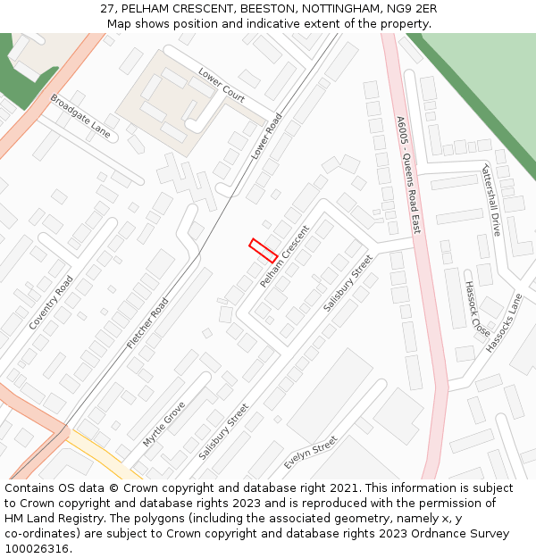 27, PELHAM CRESCENT, BEESTON, NOTTINGHAM, NG9 2ER: Location map and indicative extent of plot