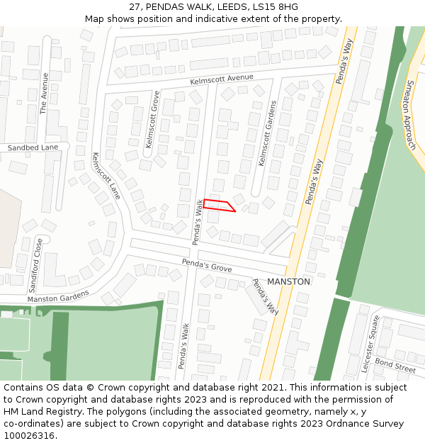 27, PENDAS WALK, LEEDS, LS15 8HG: Location map and indicative extent of plot