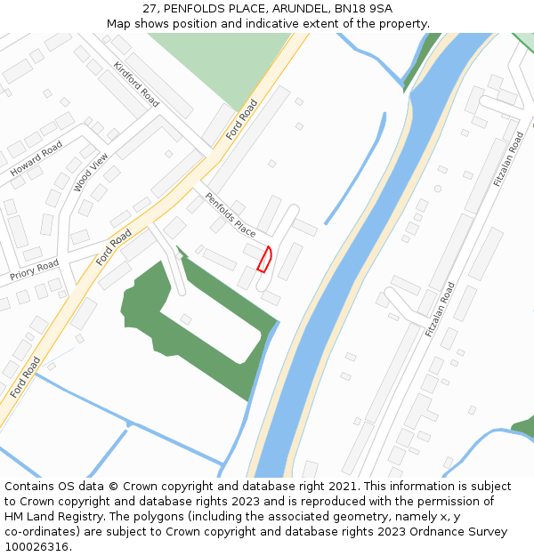 27, PENFOLDS PLACE, ARUNDEL, BN18 9SA: Location map and indicative extent of plot