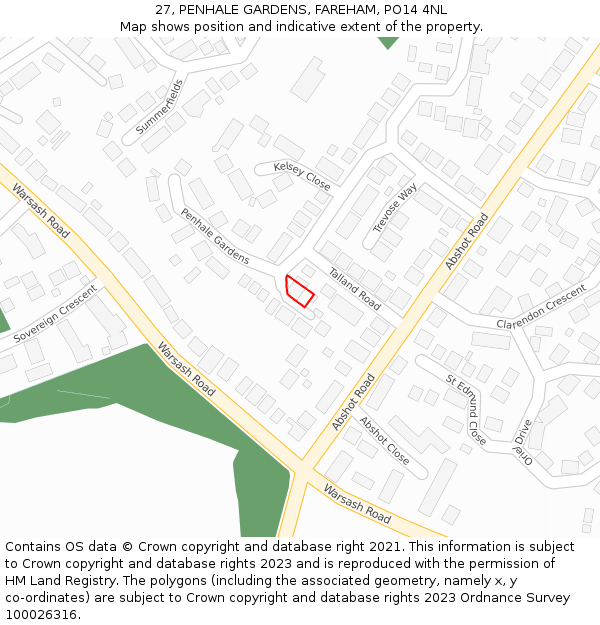 27, PENHALE GARDENS, FAREHAM, PO14 4NL: Location map and indicative extent of plot