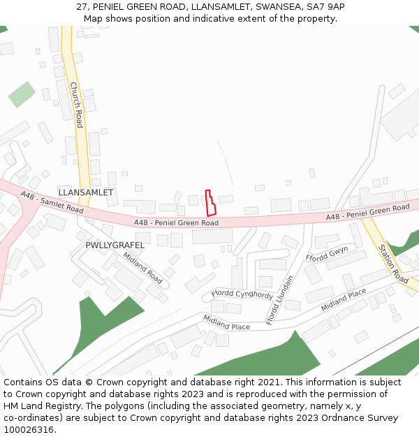 27, PENIEL GREEN ROAD, LLANSAMLET, SWANSEA, SA7 9AP: Location map and indicative extent of plot