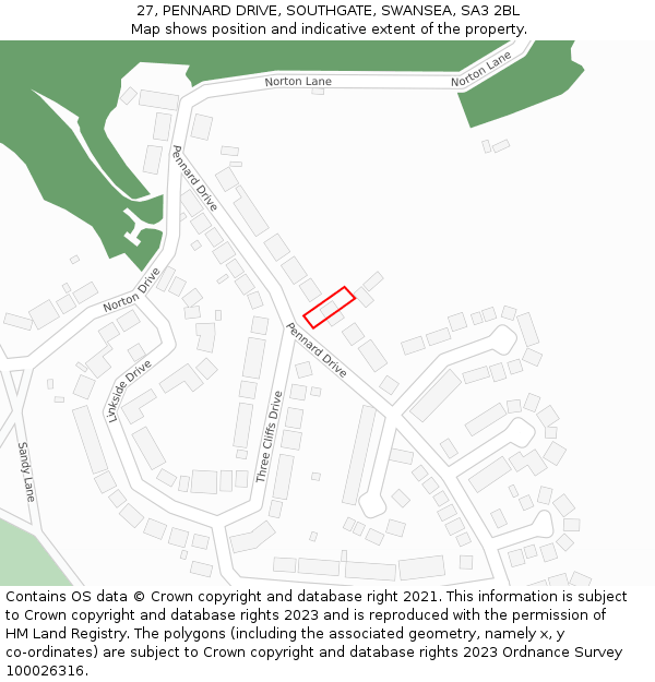 27, PENNARD DRIVE, SOUTHGATE, SWANSEA, SA3 2BL: Location map and indicative extent of plot