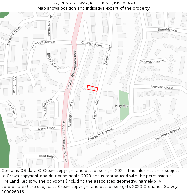 27, PENNINE WAY, KETTERING, NN16 9AU: Location map and indicative extent of plot