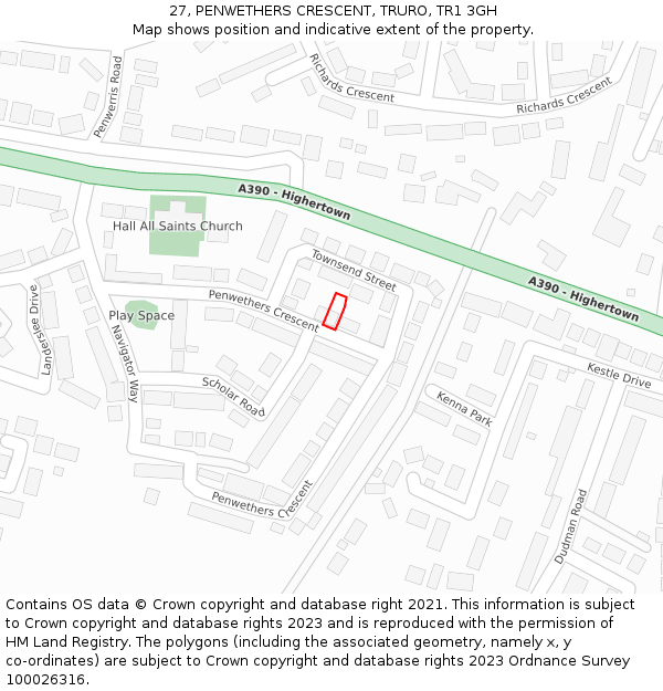 27, PENWETHERS CRESCENT, TRURO, TR1 3GH: Location map and indicative extent of plot