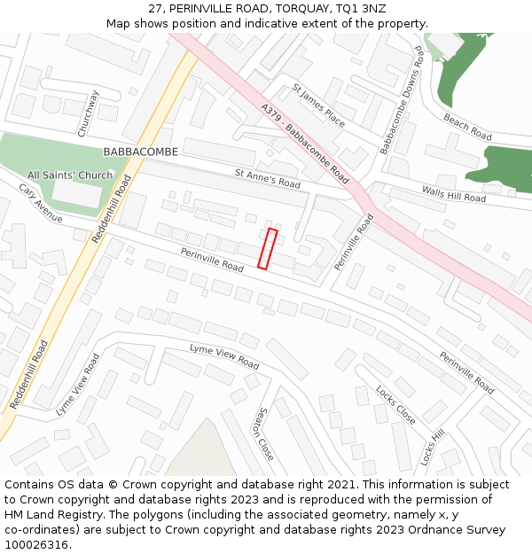 27, PERINVILLE ROAD, TORQUAY, TQ1 3NZ: Location map and indicative extent of plot