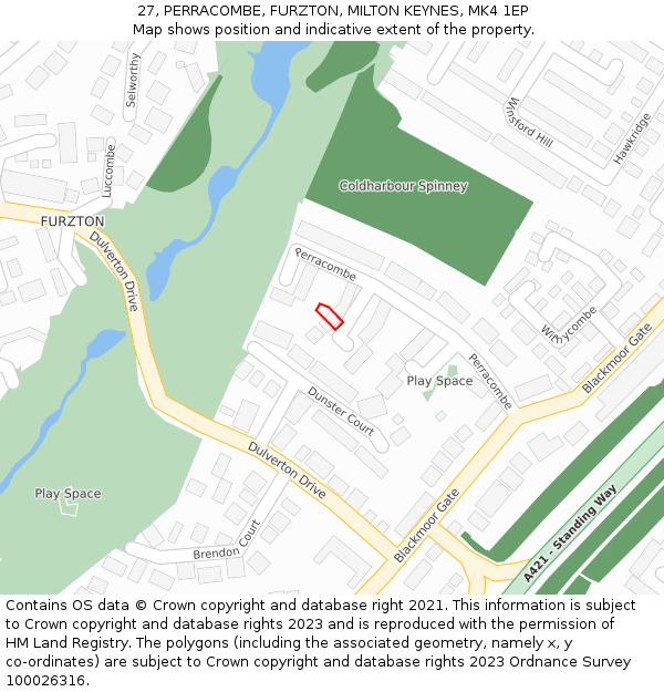 27, PERRACOMBE, FURZTON, MILTON KEYNES, MK4 1EP: Location map and indicative extent of plot