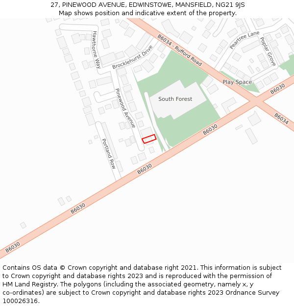 27, PINEWOOD AVENUE, EDWINSTOWE, MANSFIELD, NG21 9JS: Location map and indicative extent of plot