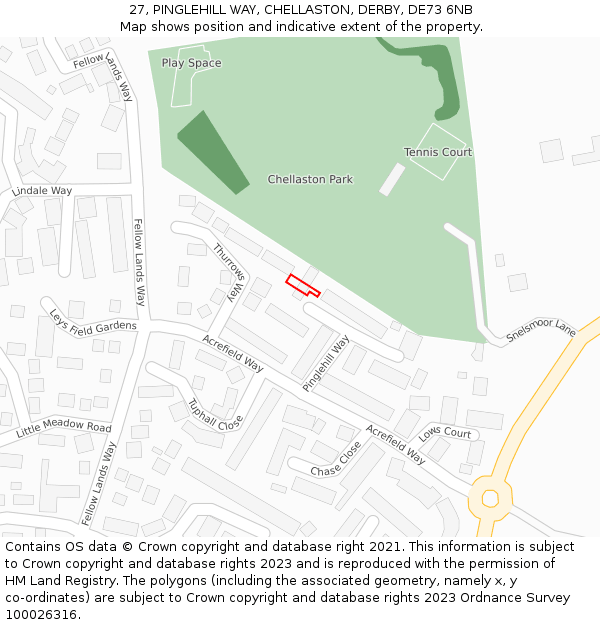 27, PINGLEHILL WAY, CHELLASTON, DERBY, DE73 6NB: Location map and indicative extent of plot