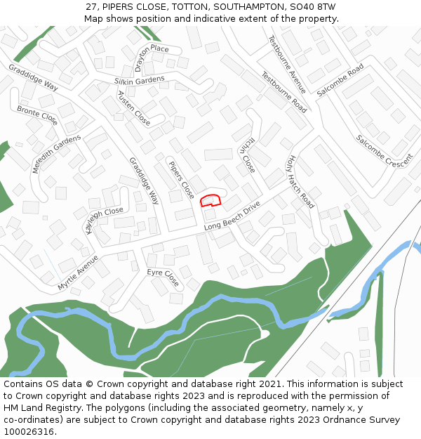 27, PIPERS CLOSE, TOTTON, SOUTHAMPTON, SO40 8TW: Location map and indicative extent of plot