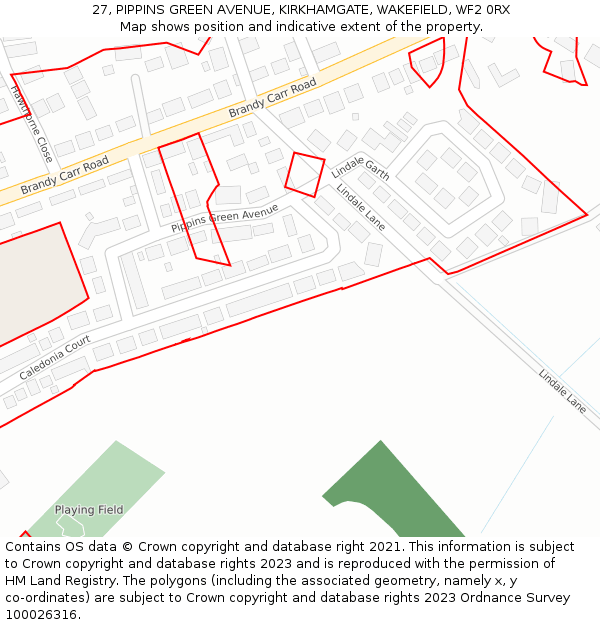 27, PIPPINS GREEN AVENUE, KIRKHAMGATE, WAKEFIELD, WF2 0RX: Location map and indicative extent of plot
