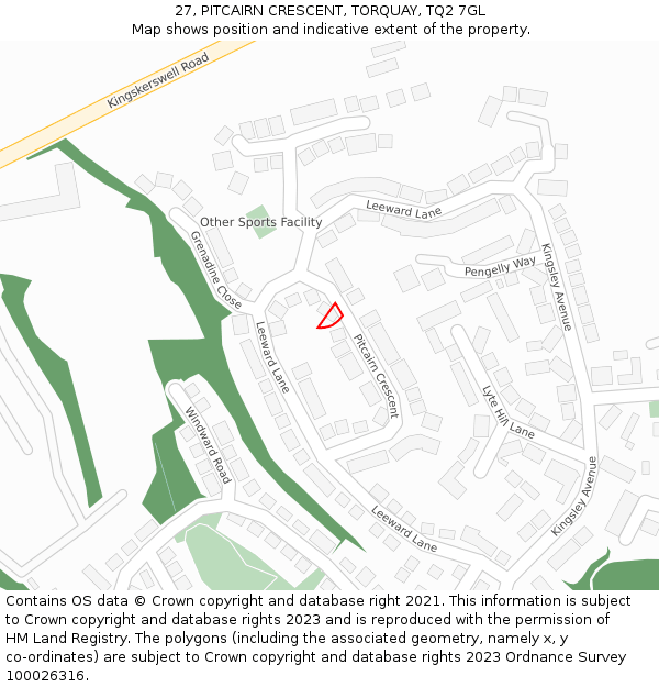 27, PITCAIRN CRESCENT, TORQUAY, TQ2 7GL: Location map and indicative extent of plot