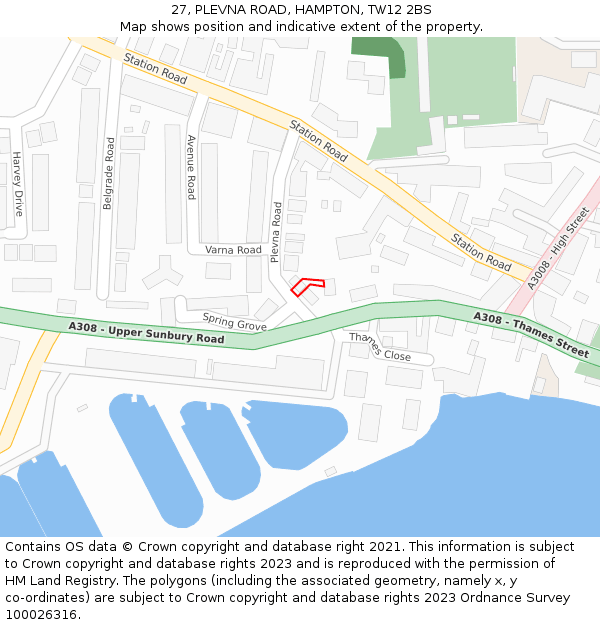 27, PLEVNA ROAD, HAMPTON, TW12 2BS: Location map and indicative extent of plot