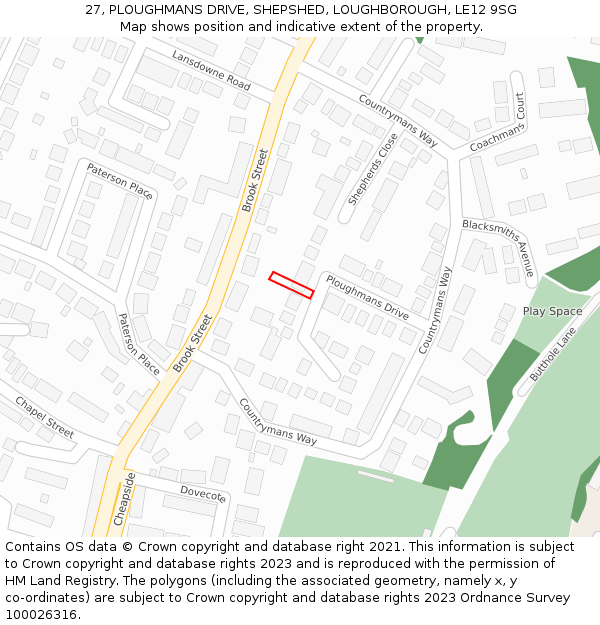 27, PLOUGHMANS DRIVE, SHEPSHED, LOUGHBOROUGH, LE12 9SG: Location map and indicative extent of plot