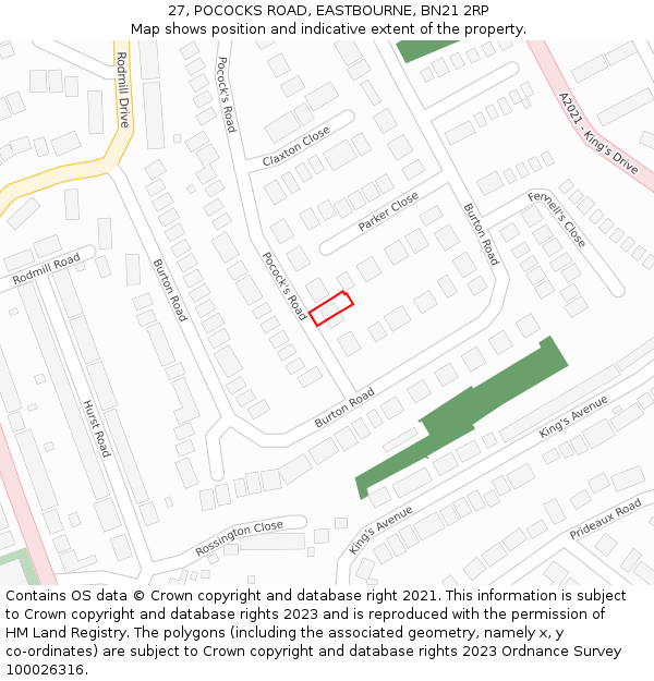 27, POCOCKS ROAD, EASTBOURNE, BN21 2RP: Location map and indicative extent of plot