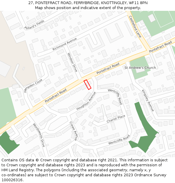 27, PONTEFRACT ROAD, FERRYBRIDGE, KNOTTINGLEY, WF11 8PN: Location map and indicative extent of plot