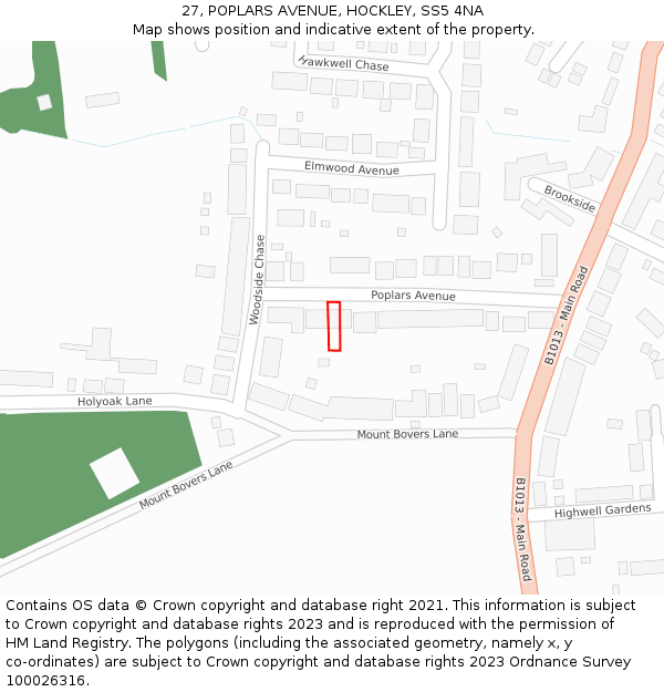 27, POPLARS AVENUE, HOCKLEY, SS5 4NA: Location map and indicative extent of plot