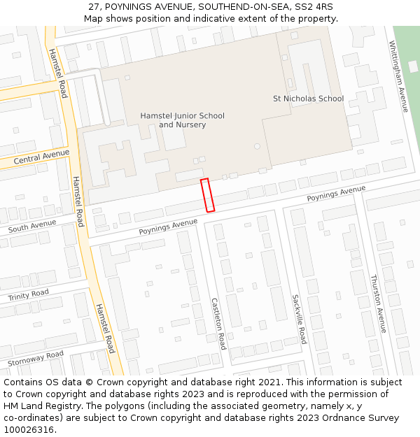 27, POYNINGS AVENUE, SOUTHEND-ON-SEA, SS2 4RS: Location map and indicative extent of plot