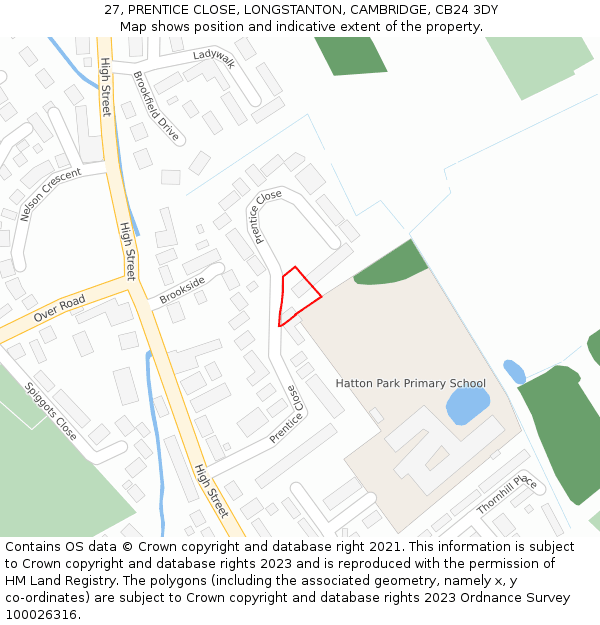 27, PRENTICE CLOSE, LONGSTANTON, CAMBRIDGE, CB24 3DY: Location map and indicative extent of plot