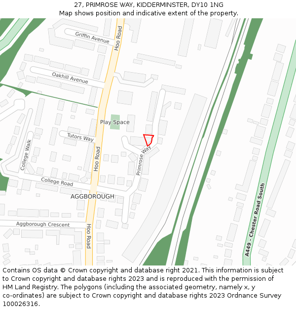 27, PRIMROSE WAY, KIDDERMINSTER, DY10 1NG: Location map and indicative extent of plot