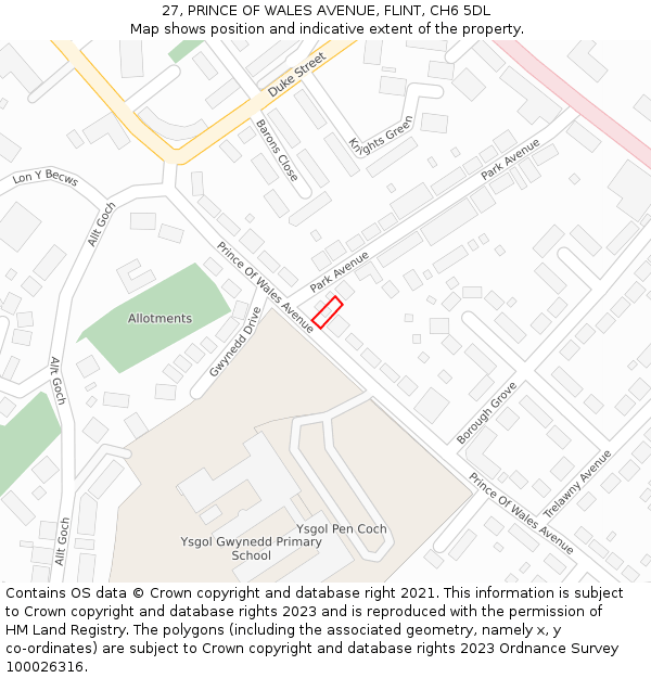 27, PRINCE OF WALES AVENUE, FLINT, CH6 5DL: Location map and indicative extent of plot