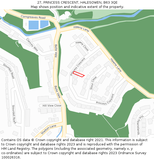 27, PRINCESS CRESCENT, HALESOWEN, B63 3QE: Location map and indicative extent of plot