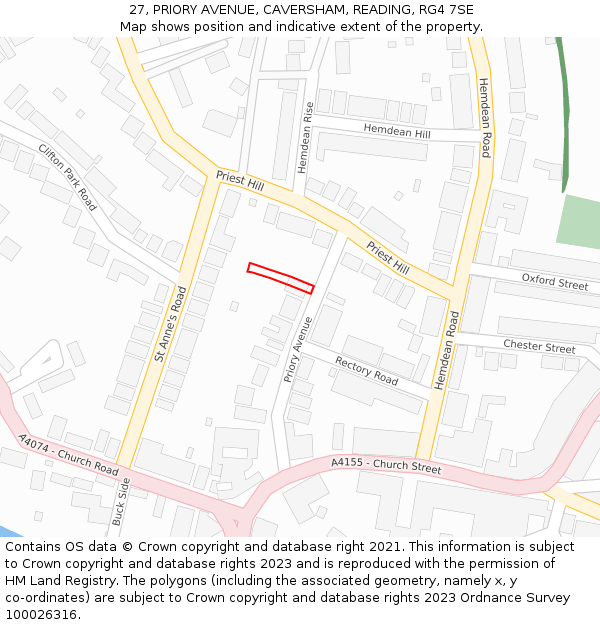 27, PRIORY AVENUE, CAVERSHAM, READING, RG4 7SE: Location map and indicative extent of plot