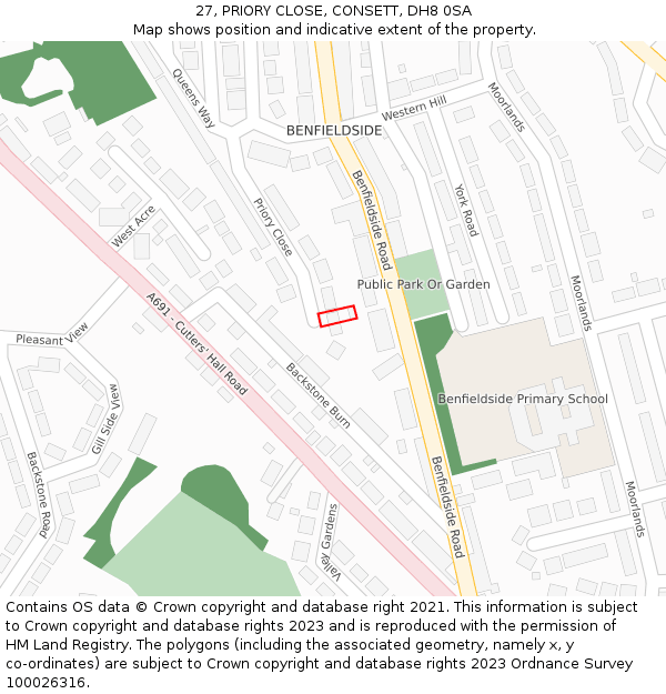 27, PRIORY CLOSE, CONSETT, DH8 0SA: Location map and indicative extent of plot