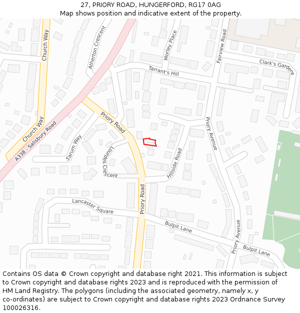 27, PRIORY ROAD, HUNGERFORD, RG17 0AG: Location map and indicative extent of plot