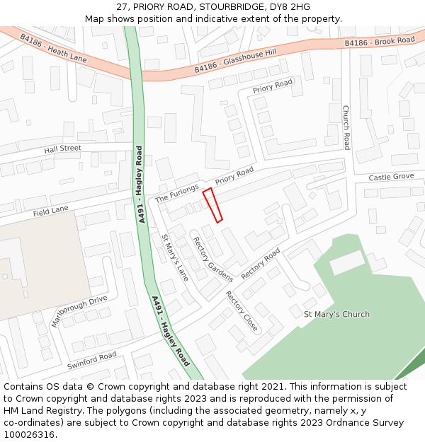 27, PRIORY ROAD, STOURBRIDGE, DY8 2HG: Location map and indicative extent of plot