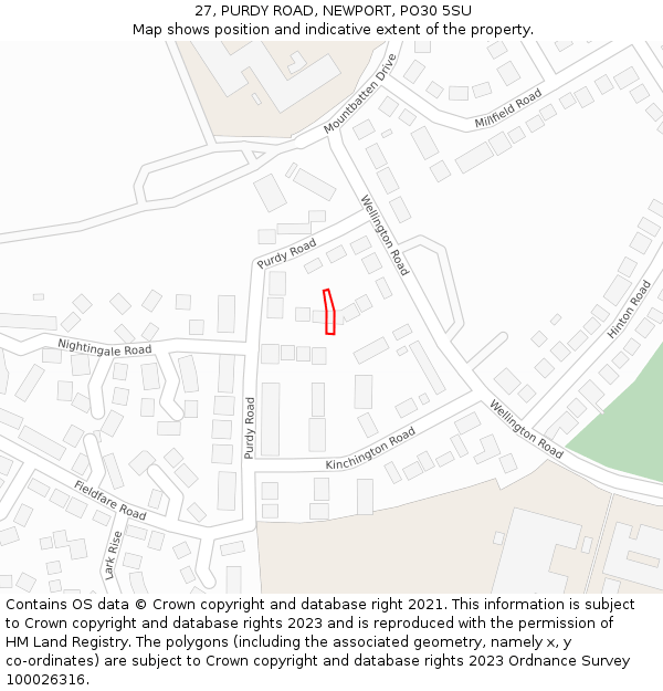 27, PURDY ROAD, NEWPORT, PO30 5SU: Location map and indicative extent of plot