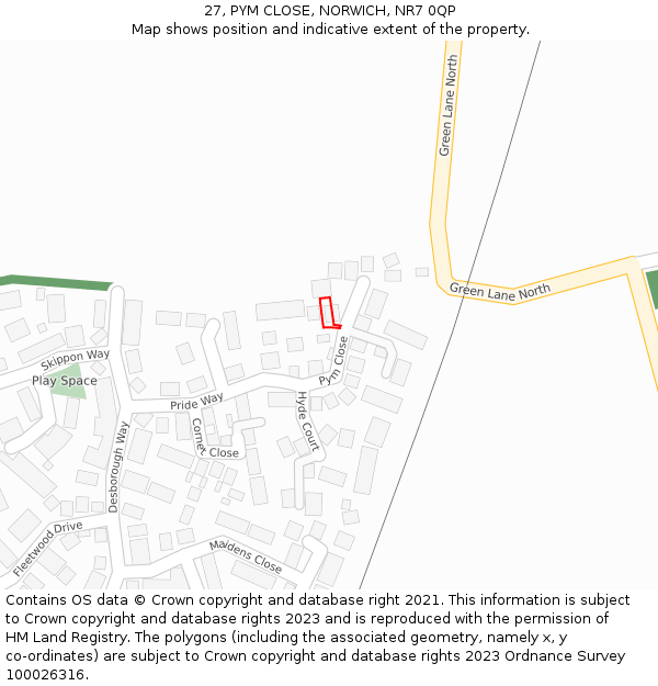 27, PYM CLOSE, NORWICH, NR7 0QP: Location map and indicative extent of plot