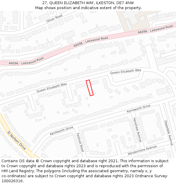 27, QUEEN ELIZABETH WAY, ILKESTON, DE7 4NW: Location map and indicative extent of plot