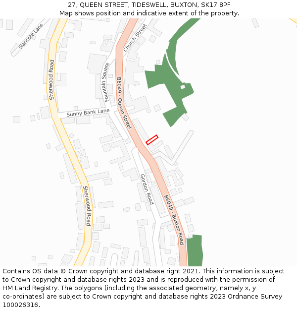 27, QUEEN STREET, TIDESWELL, BUXTON, SK17 8PF: Location map and indicative extent of plot