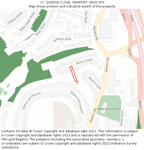 27, QUEENS CLOSE, NEWPORT, NP20 5FG: Location map and indicative extent of plot