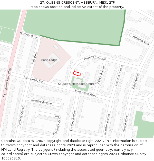 27, QUEENS CRESCENT, HEBBURN, NE31 2TF: Location map and indicative extent of plot