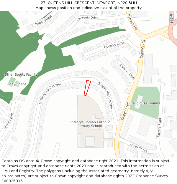 27, QUEENS HILL CRESCENT, NEWPORT, NP20 5HH: Location map and indicative extent of plot