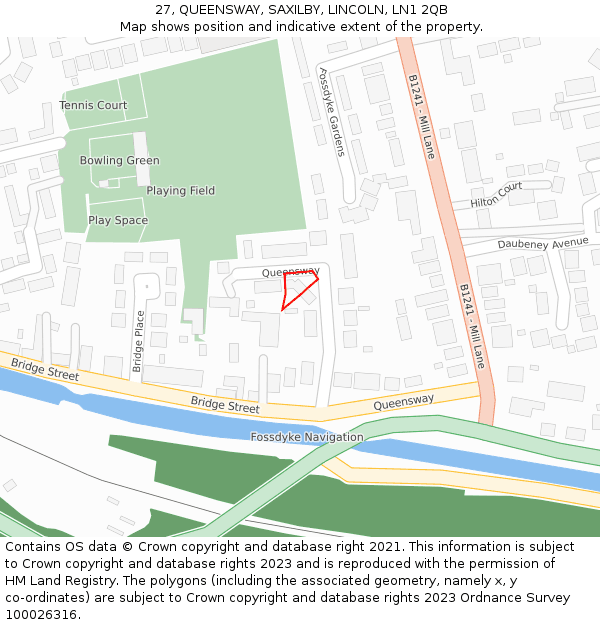 27, QUEENSWAY, SAXILBY, LINCOLN, LN1 2QB: Location map and indicative extent of plot