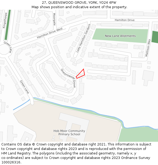 27, QUEENSWOOD GROVE, YORK, YO24 4PW: Location map and indicative extent of plot