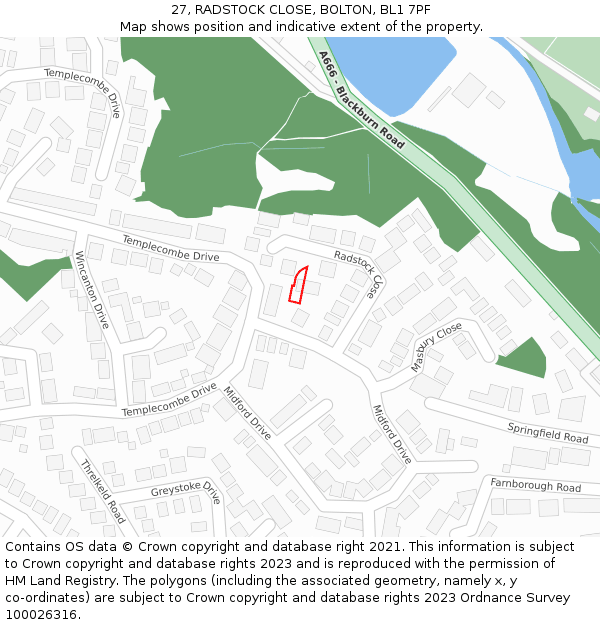 27, RADSTOCK CLOSE, BOLTON, BL1 7PF: Location map and indicative extent of plot