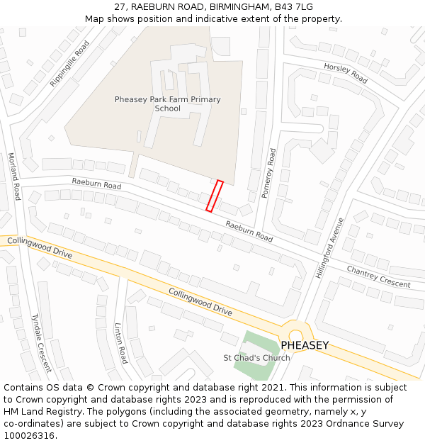 27, RAEBURN ROAD, BIRMINGHAM, B43 7LG: Location map and indicative extent of plot