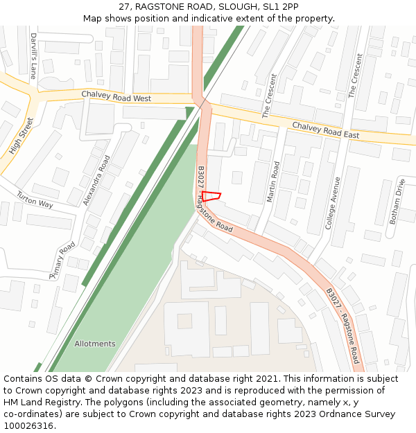 27, RAGSTONE ROAD, SLOUGH, SL1 2PP: Location map and indicative extent of plot