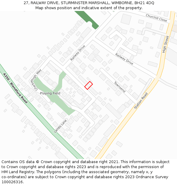 27, RAILWAY DRIVE, STURMINSTER MARSHALL, WIMBORNE, BH21 4DQ: Location map and indicative extent of plot