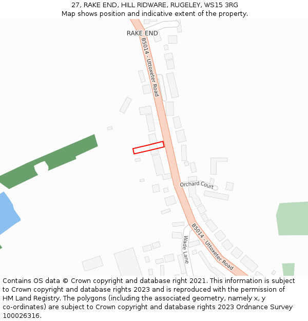 27, RAKE END, HILL RIDWARE, RUGELEY, WS15 3RG: Location map and indicative extent of plot